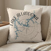 Decorative pillow with Lake Allatoona Georgia map design and compass rose graphic.