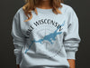 Light blue crewneck sweatshirt with Lake Wisconsin map and compass graphic.
