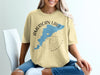 Tan t-shirt with American Lake Washington map and compass design.