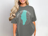 Gray t-shirt with Lake Winnebago, Wisconsin map and compass design.
