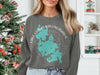 Charcoal sweatshirt with Lake Chaubunagungamaug Massachusetts map and compass design.
