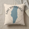 Cream pillow with blue Lake Winnebago shape and text.