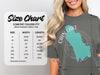 Comfort Colors 1717 heavyweight adult tee size chart with measurements for width and length.