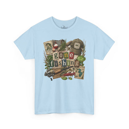 Gone Fishing T-Shirt | Scrapbooking Letters Retro Vintage Design | Retirement and Father's Day Shirt