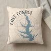 Pillow with Lake Conroe, Texas map graphic and compass rose.