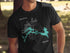 Black t-shirt with blue "Flagstaff Lake" map and compass graphic and "Maine" text.