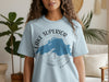 Light blue t-shirt with a blue map of Lake Superior and compass design.