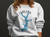White sweatshirt with Lake Lurleen Alabama map and compass design.
