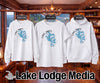 White sweatshirt, t-shirt, and hoodie with "Lake Tapps Washington" graphic.