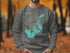 Grey sweatshirt with a teal map of Reelfoot Lake, Tennessee and compass.
