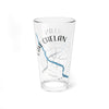 Clear glass pint glass with Lake Chelan map and compass rose design.