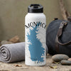 White water bottle with blue Monticello map graphic and "SOUTH" text.
