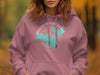 Rose pink hoodie with Brooks and He's Lake Michigan graphic.
