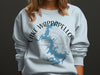 Lake Wappapello Missouri map design on a light blue sweatshirt.