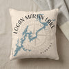 Logan Martin Lake Alabama map design on a textured cream pillow.