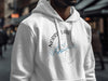 White hoodie featuring a compass rose map graphic with Norris Lake and Tennessee.