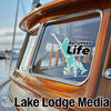 Beruyssa Life sticker on a boat window with Lake Lodge Media logo.