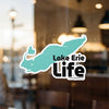 Turquoise Lake Erie shape sticker with "Lake Erie Life" text.
