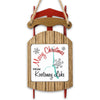Wooden sled ornament with "Merry Christmas FROM Kootenay Lake" and snowflakes.