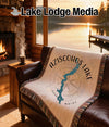 Throw blanket featuring Aziscohos Lake, Maine map, and compass design.