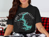 Black t-shirt with Lake Wappapello Missouri map and compass graphic.