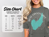 Size chart for comfort colors 1717 heavyweight adult tee with measurements.