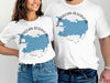 Men's and Women's white t-shirts featuring a blue Manasquan Reservoir map graphic.