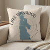 Pillow with blue outline map of Nebraska and text "Lake Wanahoo Nebraska".