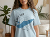 Light blue t-shirt with Lake Erie map design and compass graphic.