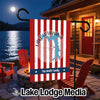 Lake Lotawana Missouri flag with red and white stripes, custom text, and lake outline.