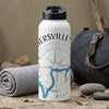 White water bottle with "OAKVILLE WEST" text and compass design.