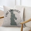 Pillow with Lake Wanahoo, Nebraska map outline, compass rose, and text.