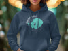 Navy blue hoodie with a teal Mono Lake graphic featuring compass rose and "CALIFORNIA" text.