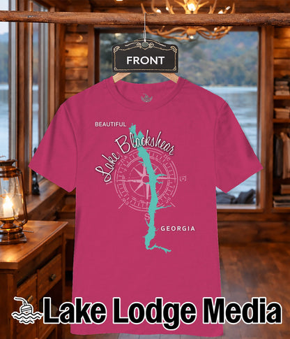 Pink t-shirt with compass rose, map of Lake Blackshear, and text.