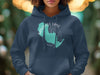 Navy sweatshirt with Sandhill Lake, Wisconsin graphic and compass rose.