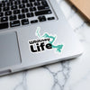 Whitney Life sticker with a turquoise lake outline on a laptop.