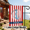 Customizable Perry Lake Kansas garden flag with red and white stripes, "The Smith Family".