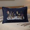 Navy pillowcase with a winter fishing scene and snowflakes, featuring a bear.