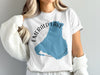 White t-shirt featuring a blue Emerald Lake map with "CANADA" text.