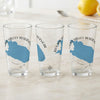 Three clear glasses feature a blue map and compass design for Round Valley Reservoir, New Jersey.