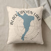 Pillow with "Black Canyon Lake Arizona" text, lake silhouette, and compass graphic.