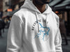White hoodie with Keystone Lake map and compass design, Oklahoma text.