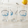 Three clear glasses with blue map graphics and "Wright Patman Lake Texas" text.