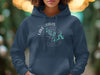 Navy blue hoodie with Lake Travis Texas compass graphic