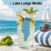 Glass with Lake Winnebago outline, limes, mint, and sailboat background.