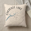 Pillow with Cherokee Lake map, compass rose, and "Tennessee" text.