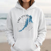 White hoodie with Lake Las Vegas Nevada map and compass graphic.
