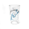 Clear glass pint glass with Logan Martin Lake map and compass design.