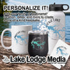 Mug, tumbler, water bottle, and coaster with Patoka Lake design.