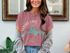Pink t-shirt with a compass map graphic of Weiss Lake, Alabama.